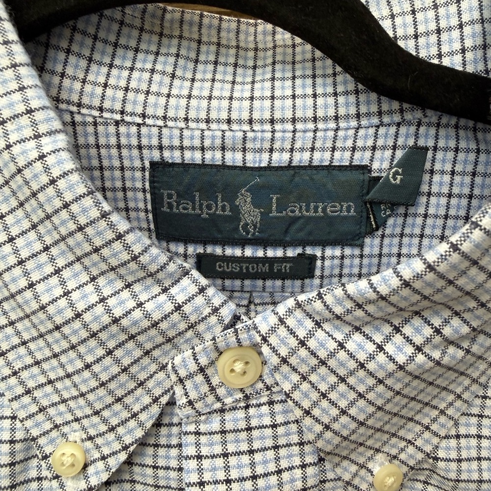 Ralph Lauren Blue Brown and White Check Custom Fit Button-Down Shirt